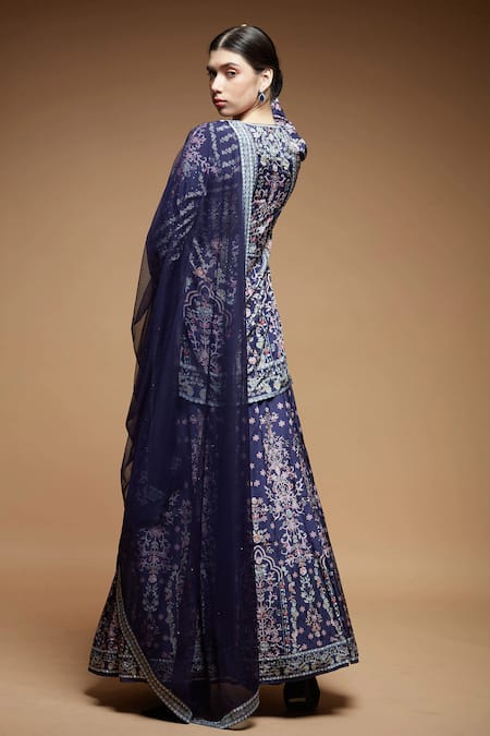 Nirraamyaa Blue Rhinestone Embroidered Lehenga Set 