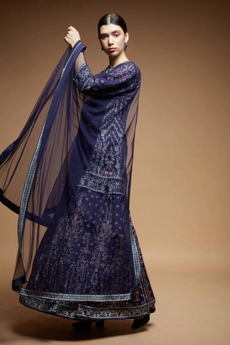 Buy Nirraamyaa Blue Polyester, Crepe, Net Rhinestones Keyhole Neck Embroidered Lehenga Set Online at Aza Fashions Buy_Nirraamyaa_Blue Polyester, Crepe, Net Rhinestones Keyhole Neck Embroidered Lehenga Set _Online_at_Aza_Fashions