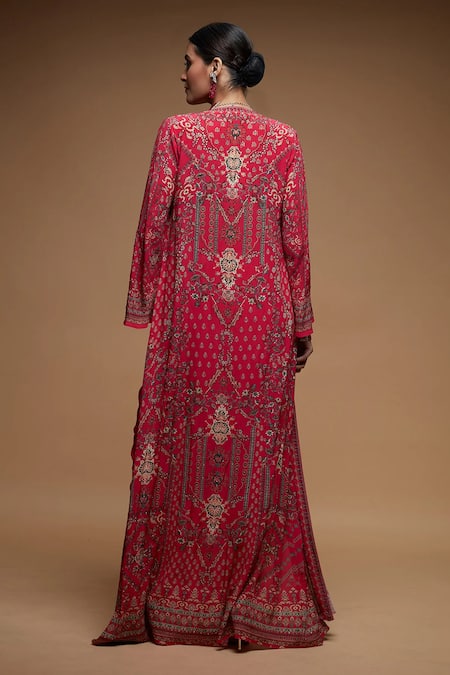 Nirraamyaa Red Embroidered Cape Dhoti Set 