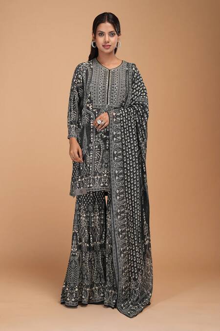 Buy Nirraamyaa Blue Bamboo, Brocade, Georgette, Viscose Rhinestones Round Designer Kurta Set Online at Aza Fashions Buy_Nirraamyaa_Blue Bamboo, Brocade, Georgette, Viscose Rhinestones Round Designer Kurta Set _Online_at_Aza_Fashions