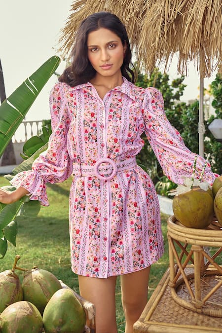 Buy Verano By Tanya Lavender Cotton, Linen Embroidery Collared Floral Moana Short Dress Online at Aza Fashions Buy_Verano By Tanya_Lavender Cotton, Linen Embroidery Collared Floral Moana Short Dress _Online_at_Aza_Fashions