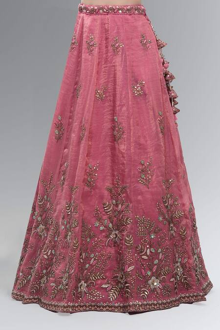 Samyukta Singhania Pink Tissue, Net Beads, Sequins, Stones, Embroidery V-neck Classic Lehenga Set at Aza Fashions Samyukta Singhania_Pink Tissue, Net Beads, Sequins, Stones, Embroidery V-neck Classic Lehenga Set _at_Aza_Fashions