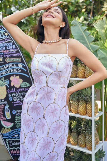 Shop_Verano By Tanya_Lilac Cotton, Linen Beads Square Neck Maui Midi Dress _Online_at_Aza_Fashions