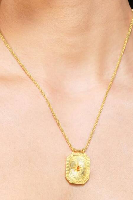 Zariin Gold Plated Scorpio Zodiac Tablet Necklace at Aza Fashions Zariin_Gold Plated Scorpio Zodiac Tablet Necklace _at_Aza_Fashions