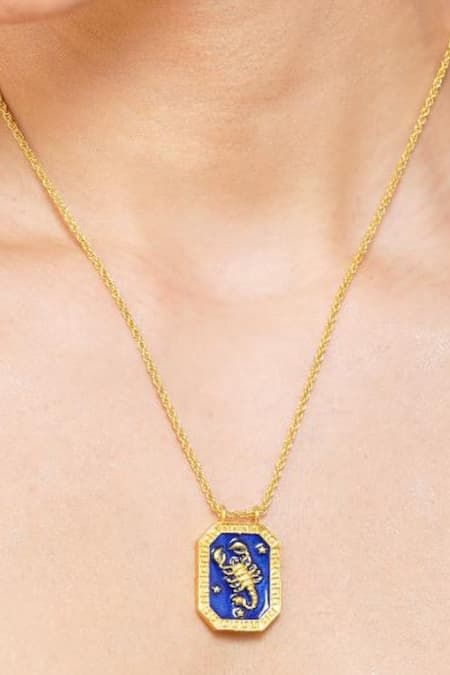 Zariin Gold Plated Scorpio Zodiac Tablet Necklace 