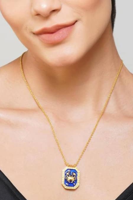 Zariin Gold Plated Cancer Zodiac Tablet Necklace 