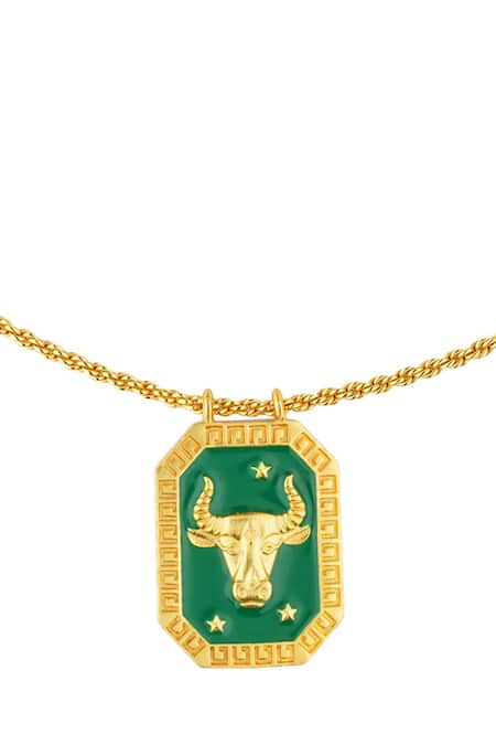 ZARIIN_Gold Plated Taurus Zodiac Tablet Necklace _Online_at_Aza_Fashions