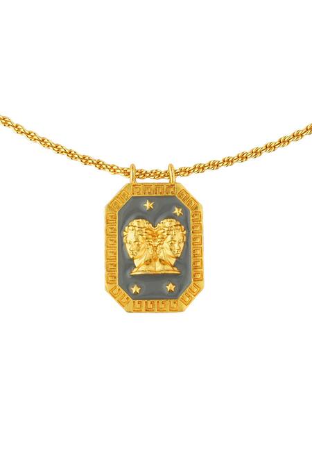 Zariin_Gold Plated Gemini Zodiac Tablet Necklace _Online_at_Aza_Fashions