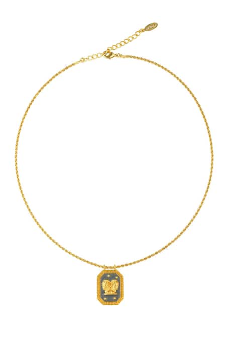 Shop_Zariin_Gold Plated Gemini Zodiac Tablet Necklace _at_Aza_Fashions