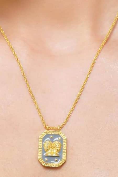 Buy_Zariin_Gold Plated Gemini Zodiac Tablet Necklace _Online_at_Aza_Fashions