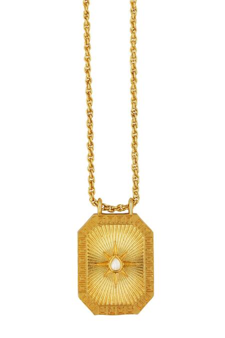 Zariin_Gold Plated Gemini Zodiac Tablet Necklace _at_Aza_Fashions