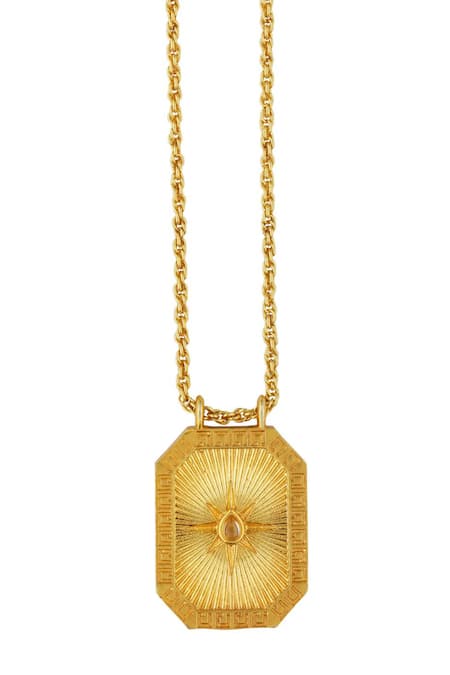 Buy Zariin Gold Plated Leo Zodiac Tablet Necklace With Peridot Online at Aza Fashions Buy_Zariin_Gold Plated Leo Zodiac Tablet Necklace With Peridot _Online_at_Aza_Fashions