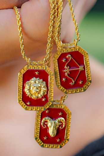 Buy_ZARIIN_Gold Plated Aries Zodiac Tablet Necklace With Clear Quartz 