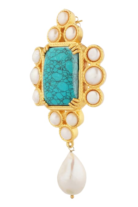 ZARIIN Gold Plated Pearls, Stones Santorini Chase Danglers Online at Aza Fashions ZARIIN_Gold Plated Pearls, Stones Santorini Chase Danglers _Online_at_Aza_Fashions