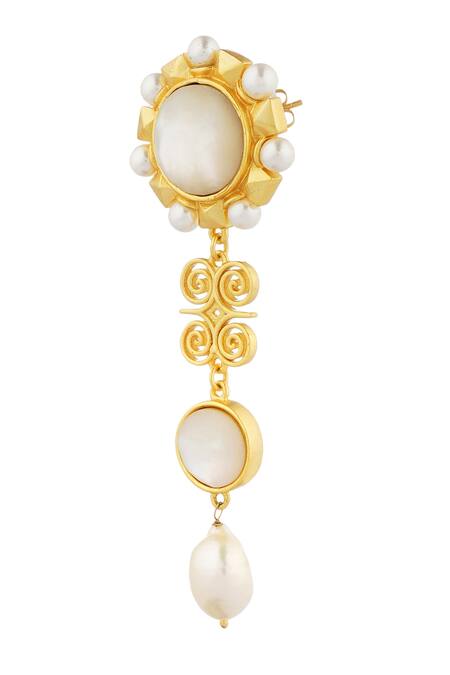 ZARIIN_Gold Plated Pearls Designer Dangling Earrings_Online_at_Aza_Fashions