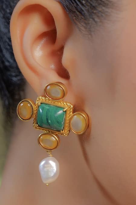 Zariin Gold Plated Stones, Pearls Cruise Therapy Earrings 