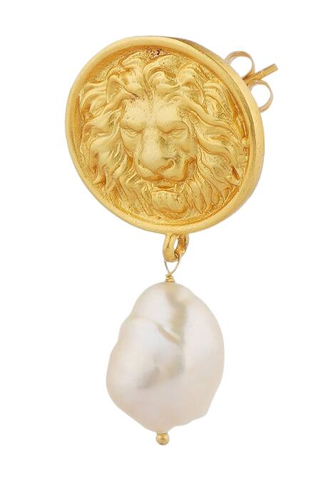 Zariin_Gold Plated Pearls Roaring To Go Dangler Earrings _Online_at_Aza_Fashions