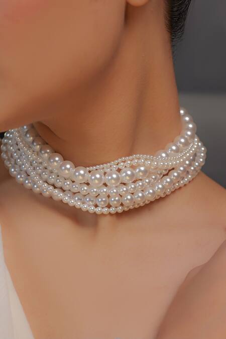 Buy_Zariin_Gold Plated Ropes Of Pearl Choker Necklace _Online_at_Aza_Fashions