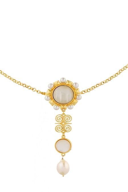 Zariin_Gold Plated Pendant Necklace With Motifs _Online_at_Aza_Fashions