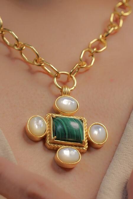 Buy_Zariin_Gold Plated Cruise Therapy Pendant Necklace_Online_at_Aza_Fashions