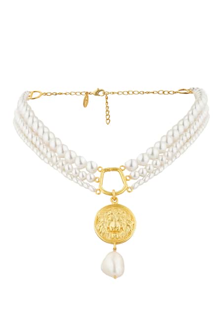 Zariin Gold Plated Pearl Choker Necklace 