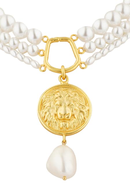 Zariin_Gold Plated Pearl Choker Necklace _Online_at_Aza_Fashions