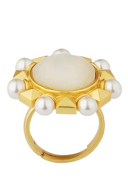 Zariin Pearl Motif Adjustable Ring 