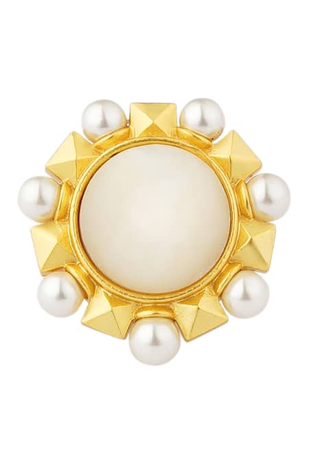 Buy_Zariin_Gold Plated Pearls Motif Adjustable Ring _Online_at_Aza_Fashions