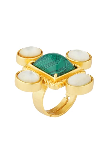 ZARIIN_Gold Plated Stones Cruise Therapy Statement Ring_Online_at_Aza_Fashions