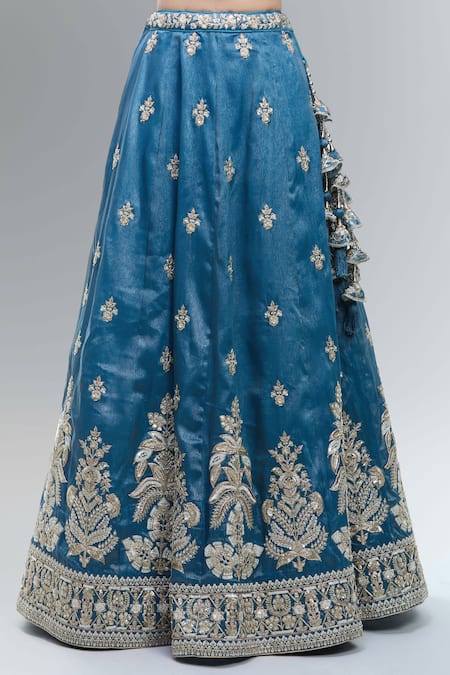 Shop Samyukta Singhania Blue Tissue Beads, Sequins, Zari, Pearls, Stones Classic Lehenga Set Online at Aza Fashions Shop_Samyukta Singhania_Blue Tissue Beads, Sequins, Zari, Pearls, Stones Classic Lehenga Set _Online_at_Aza_Fashions