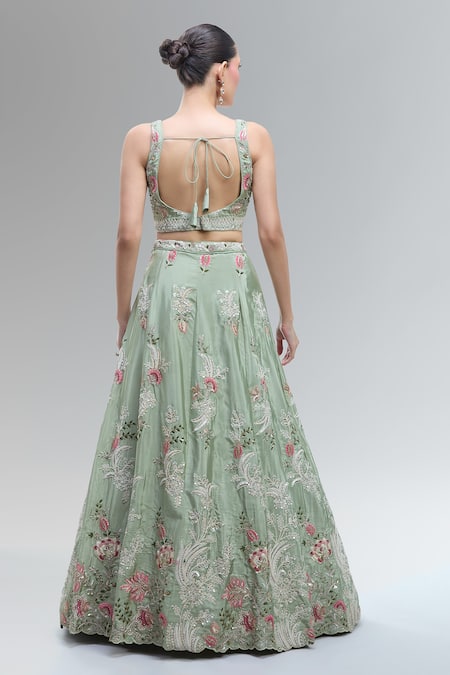 Samyukta Singhania Lime Green Embroidered Lehenga Set 