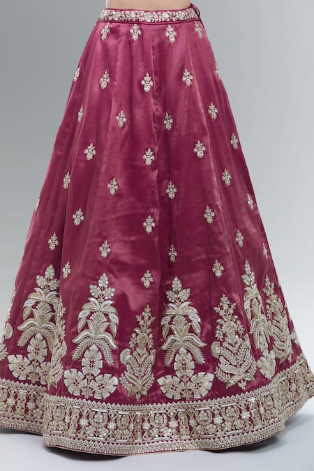 Shop_Samyukta Singhania_Maroon Tissue Beads, Sequins, Zari, Pearls, Stones Classic Lehenga Set _Online_at_Aza_Fashions