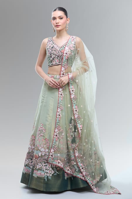 Samyukta Singhania Green Embroidered Classic Lehenga Set 