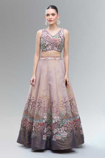 Buy Samyukta Singhania Purple Net Embroidery, Beads, Sequins, Zari, Pearls, Floral Scenery Lehenga Set Online at Aza Fashions Buy_Samyukta Singhania_Purple Net Embroidery, Beads, Sequins, Zari, Pearls, Floral Scenery Lehenga Set _Online_at_Aza_Fashions