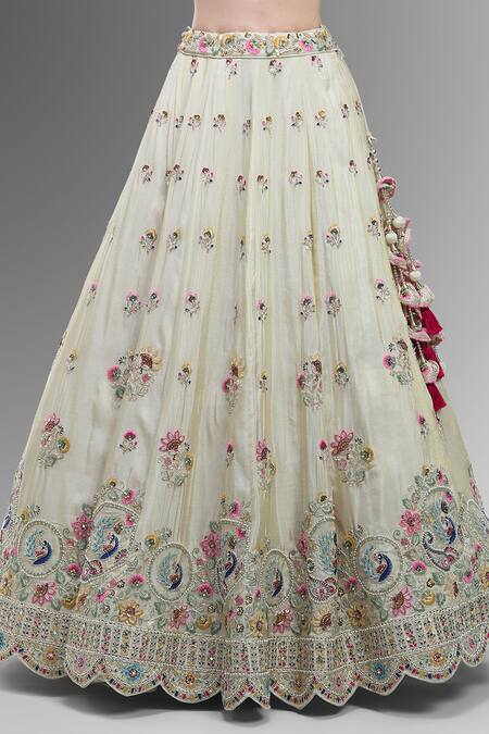 Samyukta Singhania Cream Tissue Beads, Sequins, Zari, Classic Lehenga Set With Pink Dupatta Online at Aza Fashions Samyukta Singhania_Cream Tissue Beads, Sequins, Zari, Classic Lehenga Set With Pink Dupatta_Online_at_Aza_Fashions