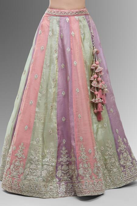 Samyukta Singhania_Multi Color Tissue, Net Embroidery, Beads, Multicolor Thread Lehenga Set_Online_at_Aza_Fashions