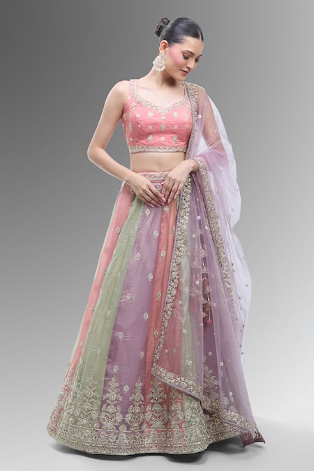 Samyukta Singhania Multi Color Tissue, Net Embroidery, Beads, Multicolor Classic Lehenga Set 