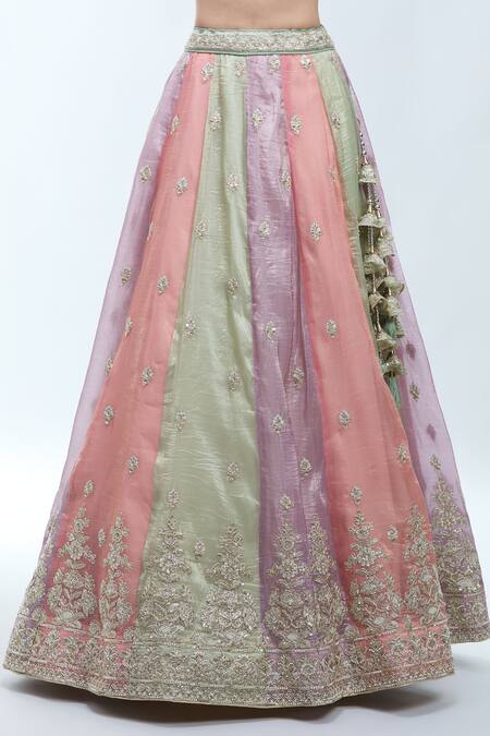 Samyukta Singhania_Multi Color Tissue, Net Embroidery, Beads, Multicolor Classic Lehenga Set_Online_at_Aza_Fashions