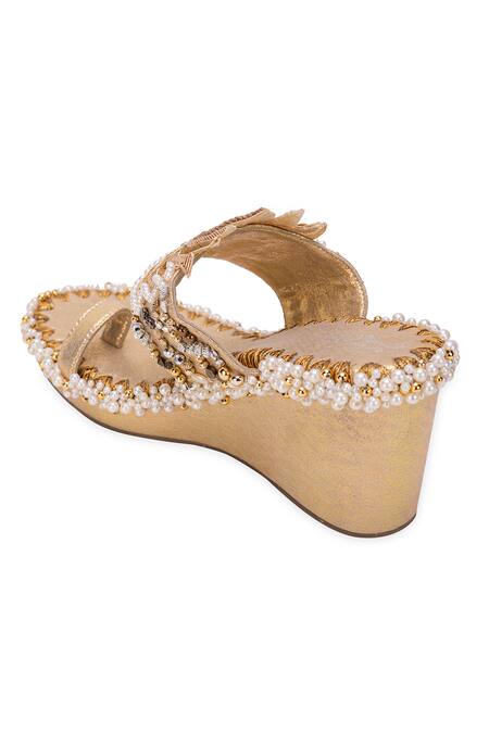 5elements Gold Rhinestones, Pearls Lotus Wedges at Aza Fashions 5elements_Gold Rhinestones, Pearls Lotus Wedges _at_Aza_Fashions
