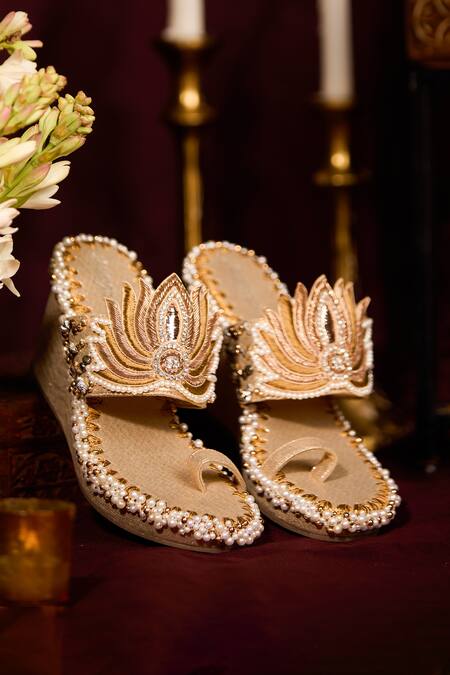 5elements Gold Rhinestones, Pearls Lotus Wedges 