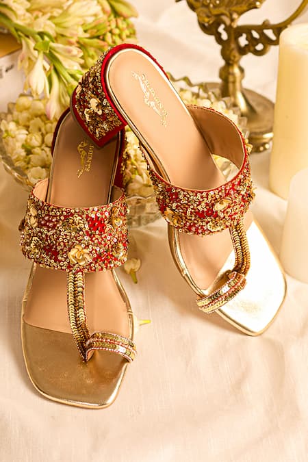 5elements Red Sequins Charmy Heel With Gold