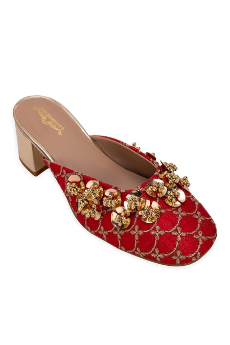 Buy_5elements_Red Embroidery, Beads Designer Nabhya Mule Heel _Online_at_Aza_Fashions