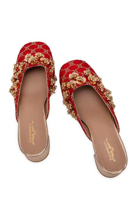 Shop_5elements_Red Embroidery, Beads Designer Nabhya Mule Heel _Online_at_Aza_Fashions