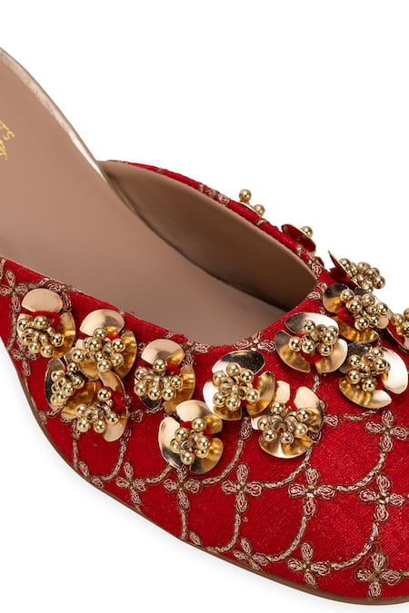 Buy_5elements_Red Embroidery, Beads Designer Nabhya Mule Heel 