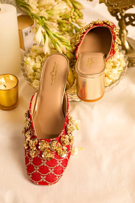 Shop_5elements_Red Embroidery, Beads Designer Nabhya Mule Heel 