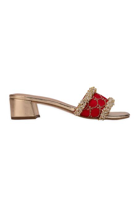 5elements Red Beads, Embroidery Designer Adhika Slider Heels Online at Aza Fashions 5elements_Red Beads, Embroidery Designer Adhika Slider Heels _Online_at_Aza_Fashions