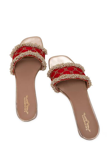 Shop 5elements Red Beads, Embroidery Designer Adhika Slider Heels Online at Aza Fashions Shop_5elements_Red Beads, Embroidery Designer Adhika Slider Heels _Online_at_Aza_Fashions
