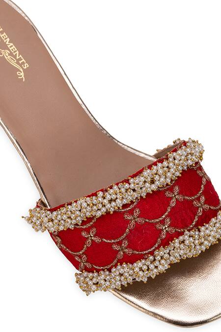 5elements Red Beads, Embroidery Designer Adhika Slider Heels at Aza Fashions 5elements_Red Beads, Embroidery Designer Adhika Slider Heels _at_Aza_Fashions