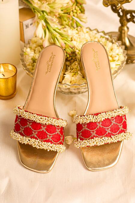 Buy 5elements Red Beads, Embroidery Designer Adhika Slider Heels Buy_5elements_Red Beads, Embroidery Designer Adhika Slider Heels