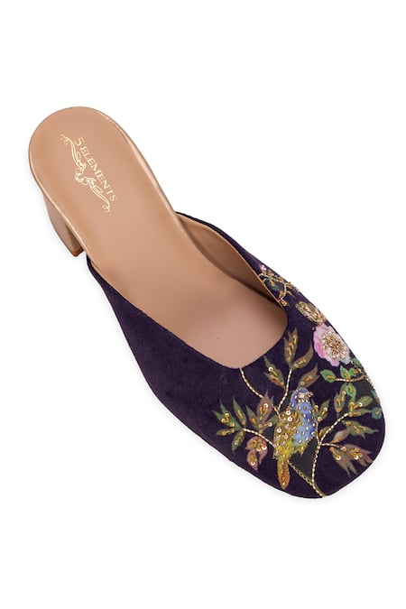 Buy_5elements_Purple Embroidery Mule Heels _Online_at_Aza_Fashions